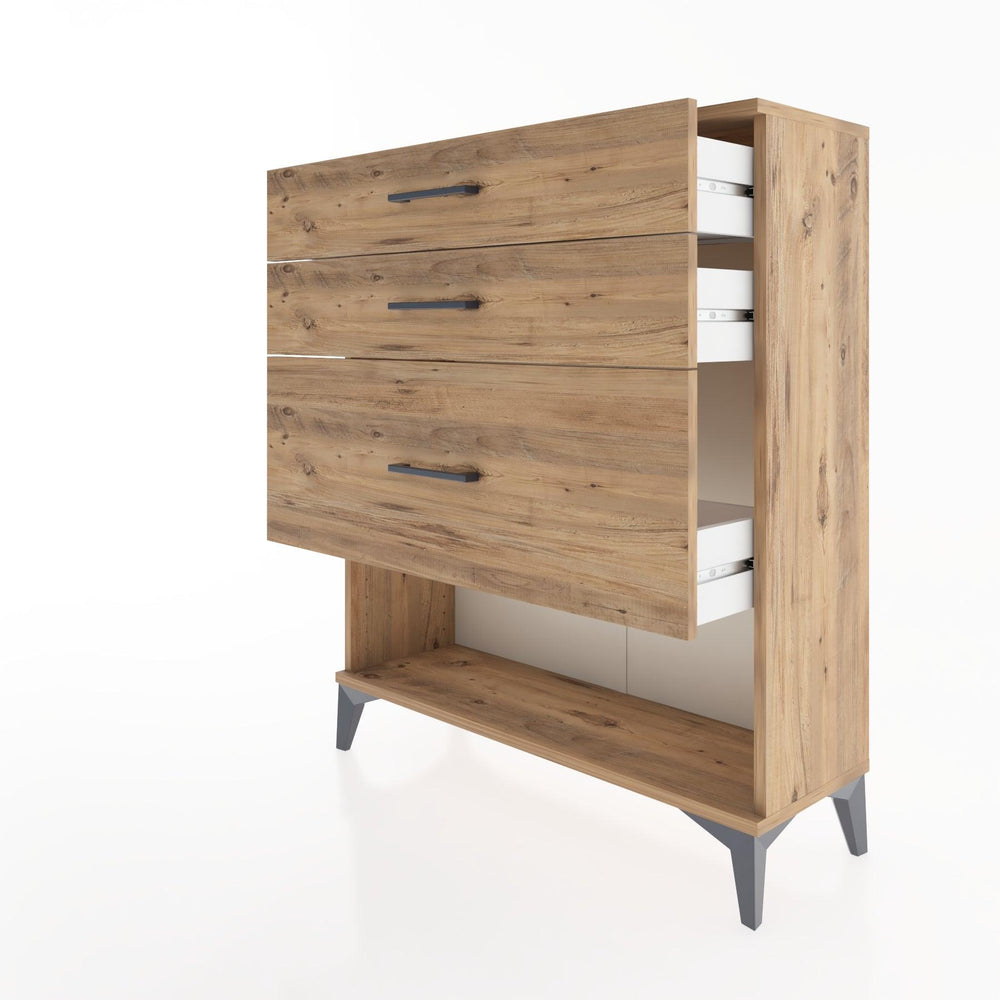 Woodntry Modüler Şifonyer Çam 88x30x94 cm Çekmeceli ve Raflı CR15-3