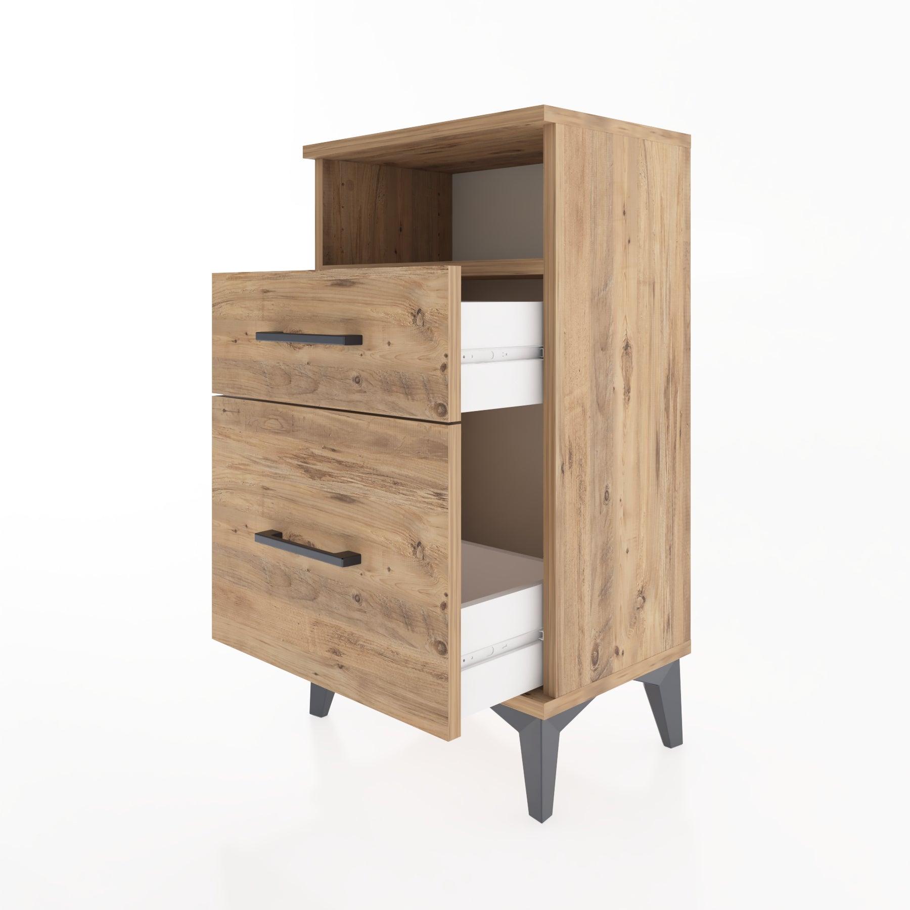 Woodntry Modüler Komodin 2 Çekmece ve Raflı V3 44x30x68 cm Çam - Woodntry