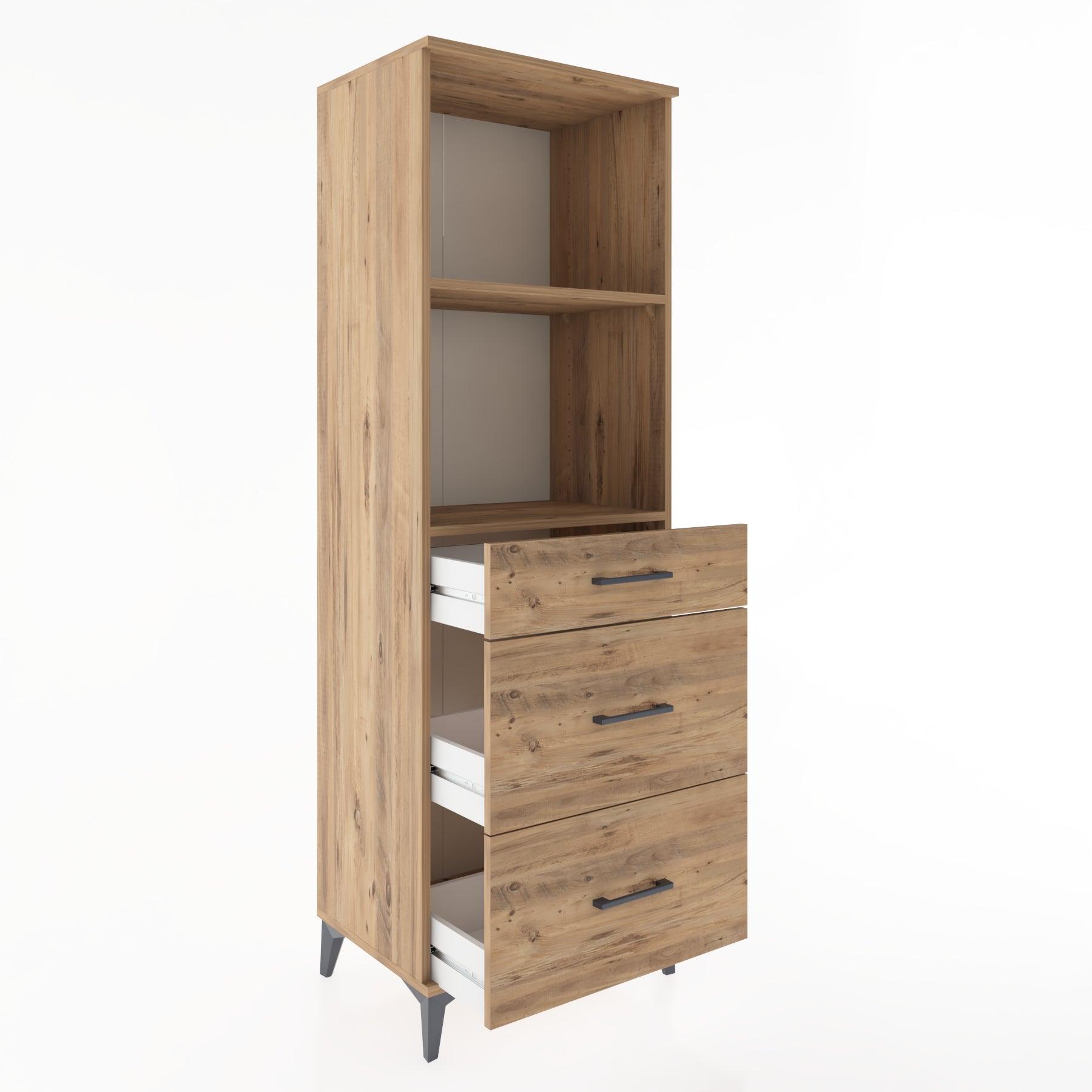 Woodntry Modüler Dolap Çam 60x44x170 cm Çekmeceli ve Raflı CR47-3