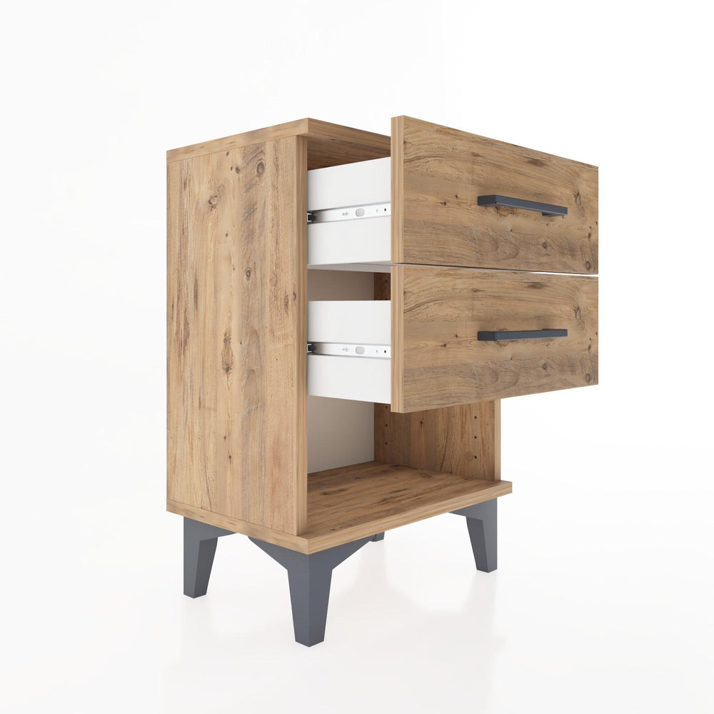 Woodntry Modüler Komodin İki Çekmece ve Raf 44x30x52 cm Çam - Woodntry