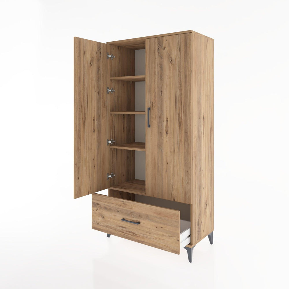 Woodntry Modüler Dolap Çam 88x44x170 cm Kapaklı ve Çekmeceli KC16-3