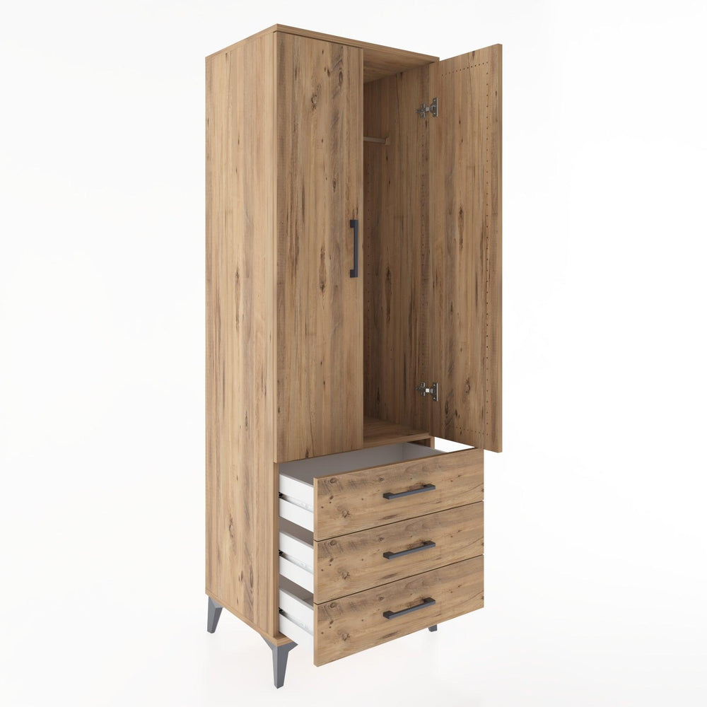 Woodntry Modüler Dolap Çam 60x44x170 cm Kapaklı ve Çekmeceli KC28-3