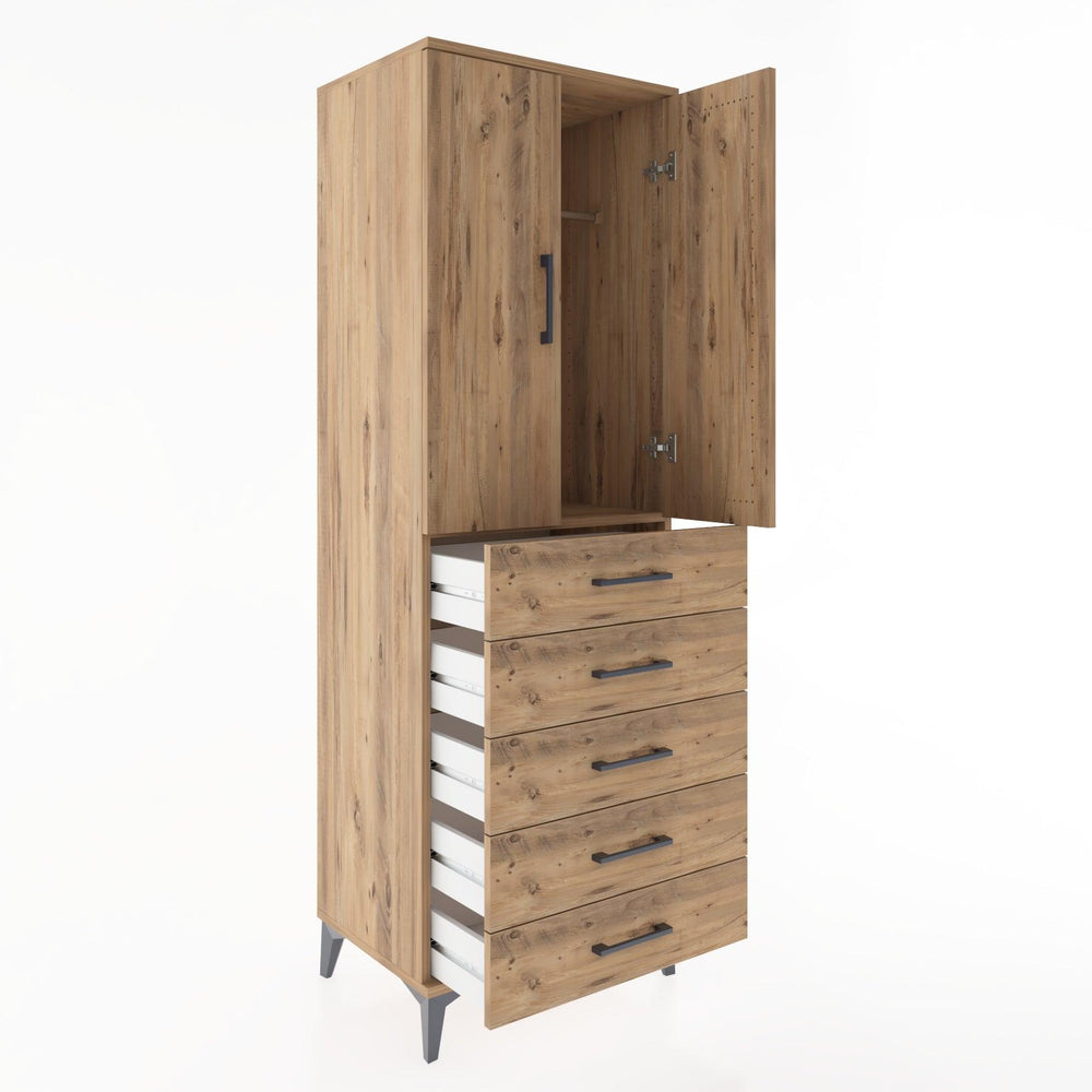 Woodntry Modüler Dolap Çam 60x44x170 cm Kapaklı ve Çekmeceli KC26-3