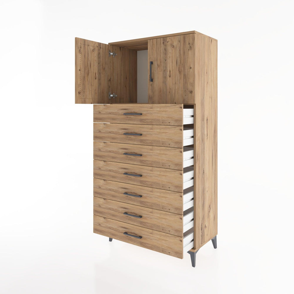 Woodntry Modüler Dolap Çam 88x44x170 cm Kapaklı ve Çekmeceli KC2-3