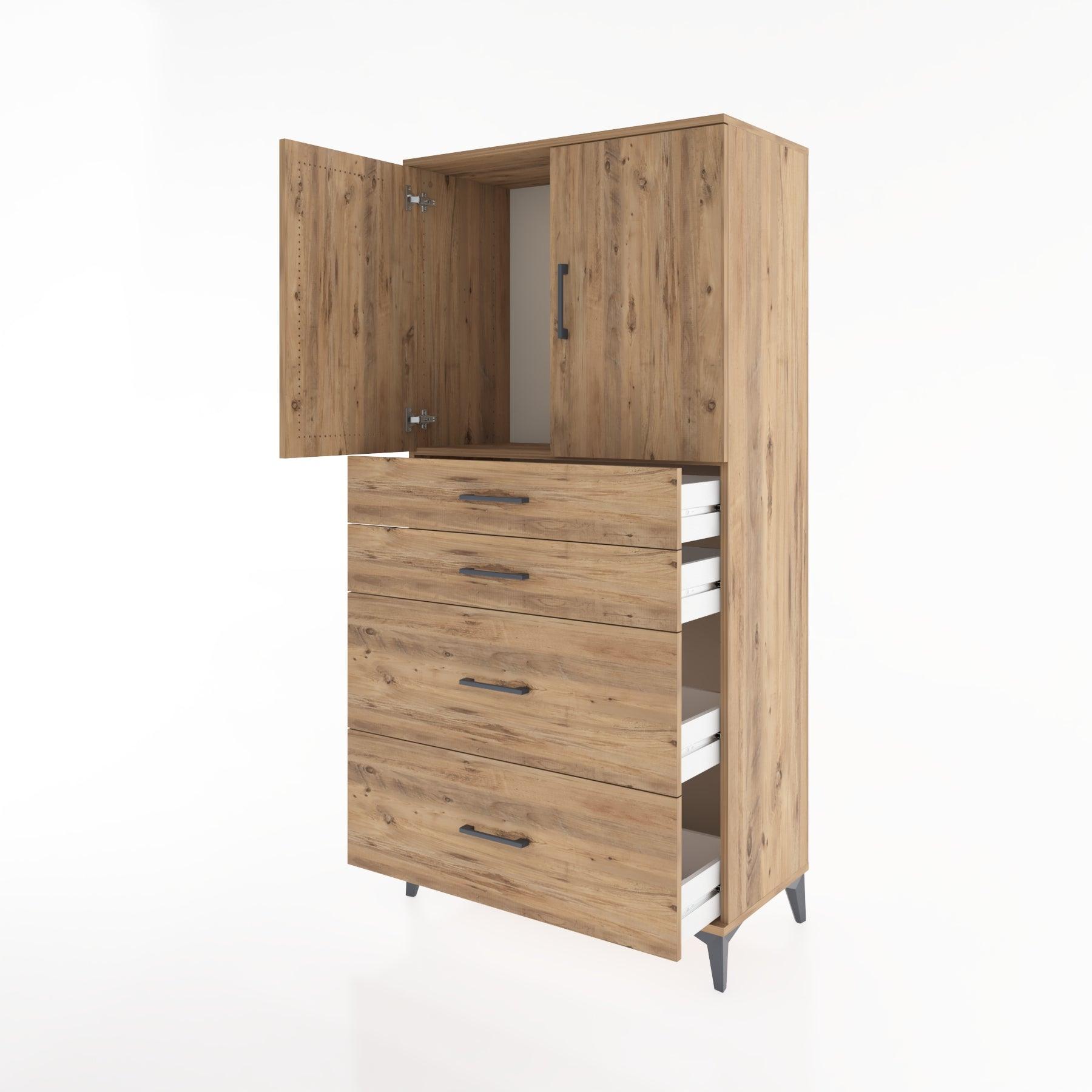 Woodntry Modular Cabinet Pine 88x44x170 cm with Doors and Drawers KC19-3