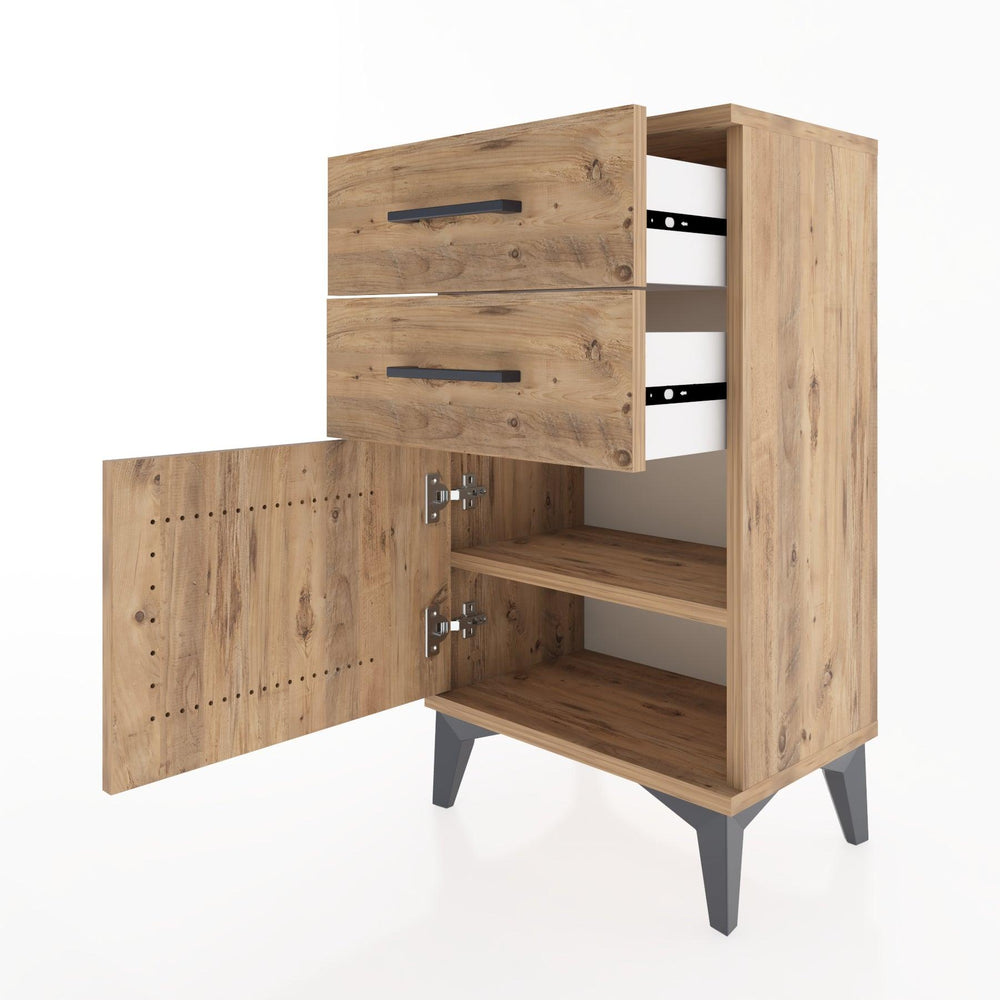 Woodntry Modüler Komodin İki Çekmece ve Kapaklı 44x30x68 cm Çam - Woodntry
