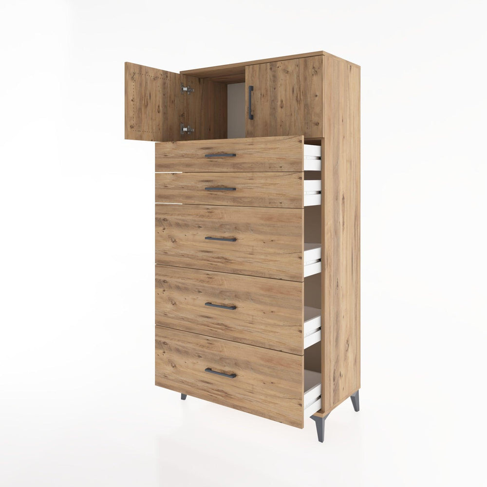 Woodntry Modüler Dolap Çam 88x44x170 cm Kapaklı ve Çekmeceli KC22-3