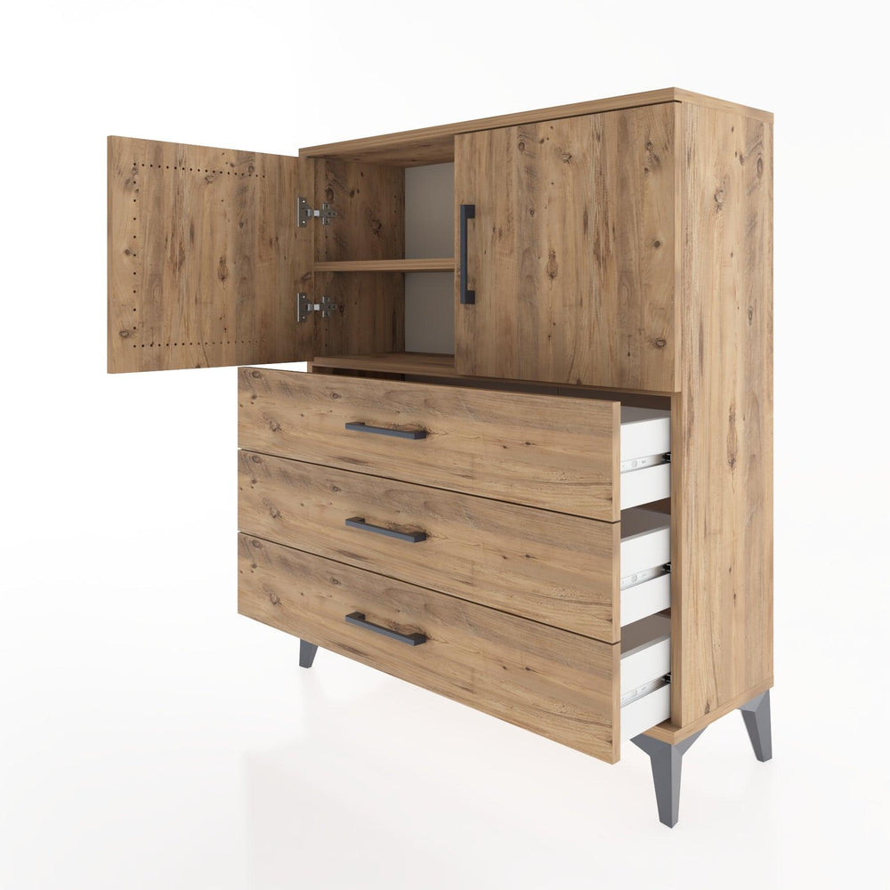 Woodntry Modüler Şifonyer Çam 88x30x94 cm Kapaklı ve Çekmeceli KC7-3