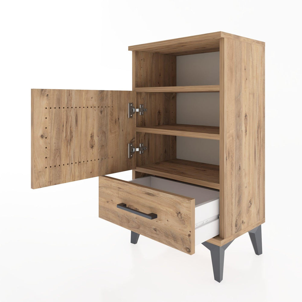 Woodntry Modüler Komodin Raf Kapak Çekmeceli 44x30x68 cm Çam - Woodntry