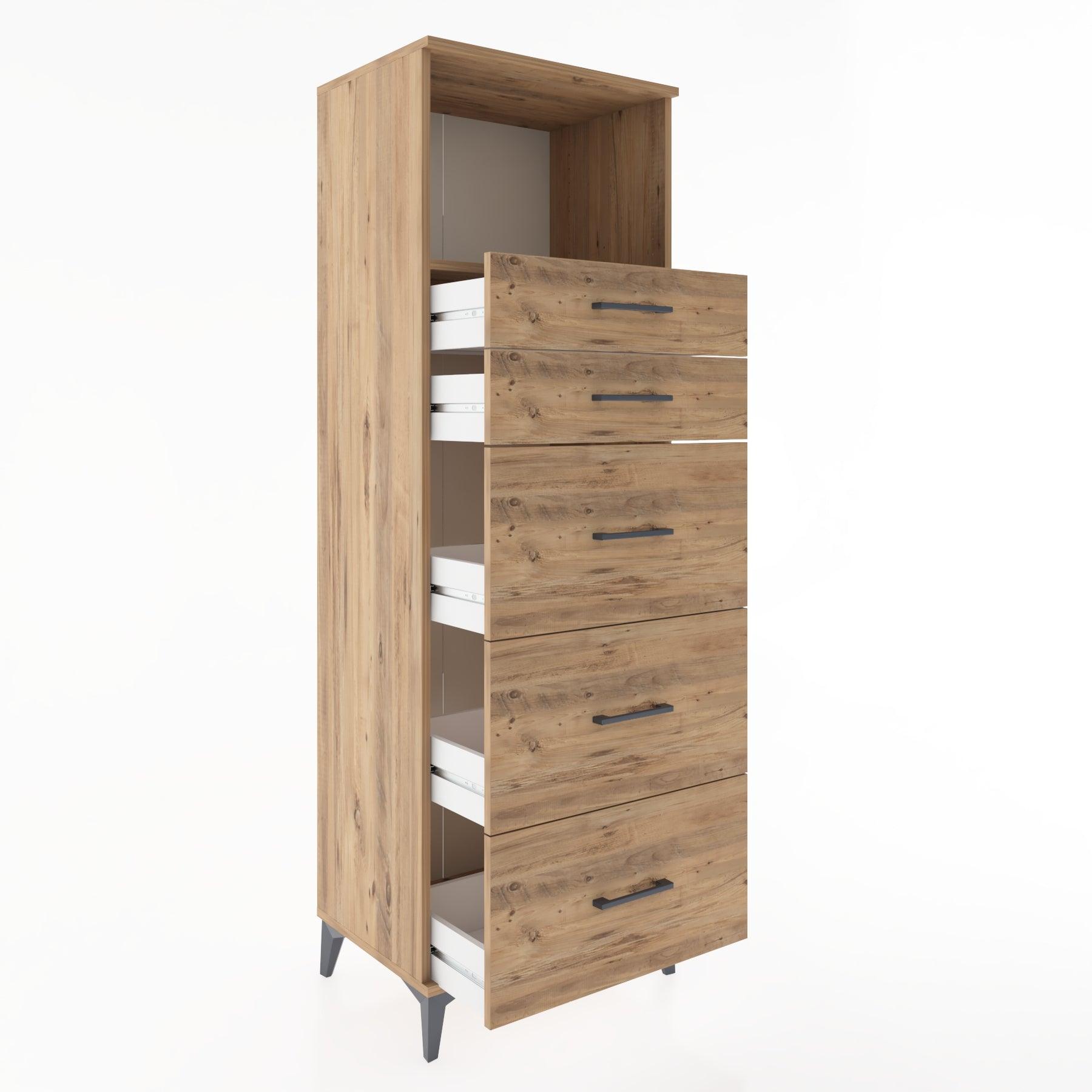 Woodntry Modüler Dolap Çam 60x44x170 cm Çekmeceli ve Raflı CR49-3