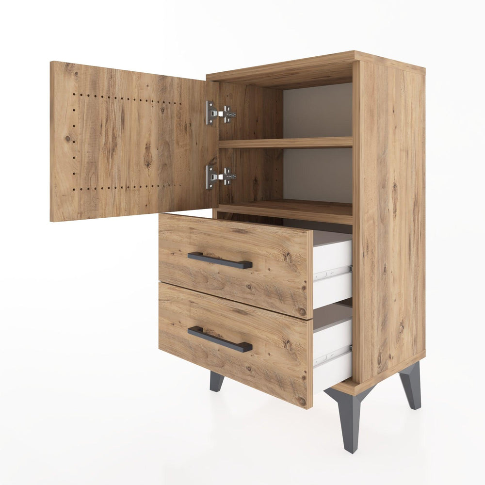 Woodntry Modüler Komodin Kapaklı 2 Çekmeceli 44x30x68 cm Çam - Woodntry