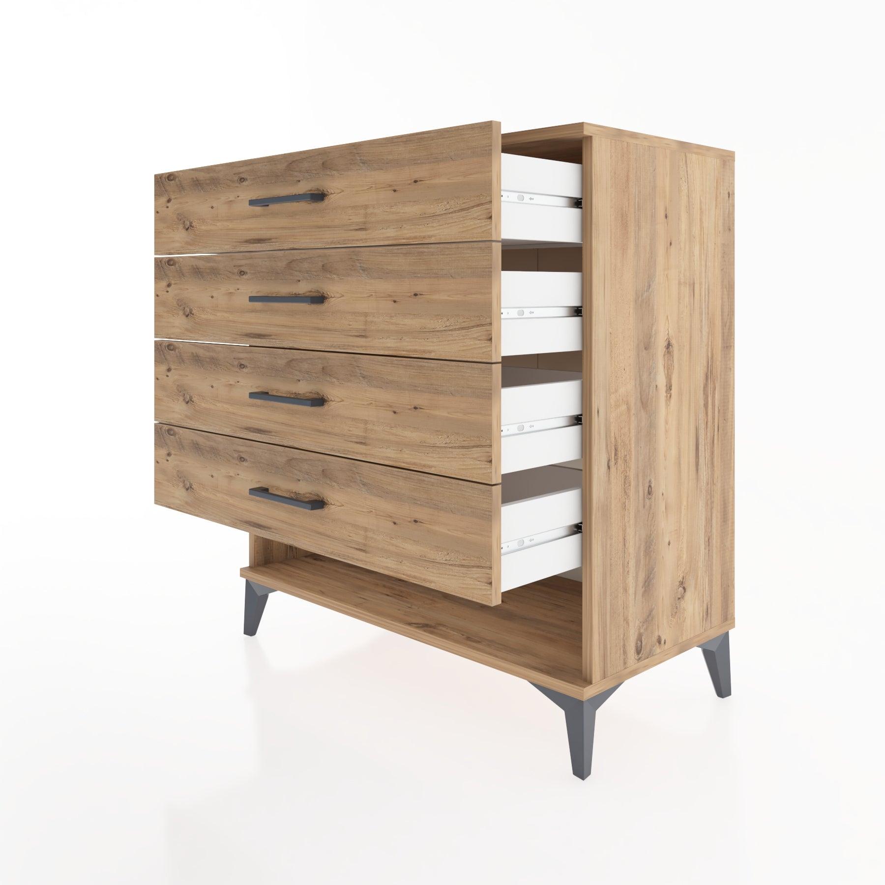 Woodntry Modüler Şifonyer Çam 88x44x84 cm Çekmeceli ve Raflı CR10-3