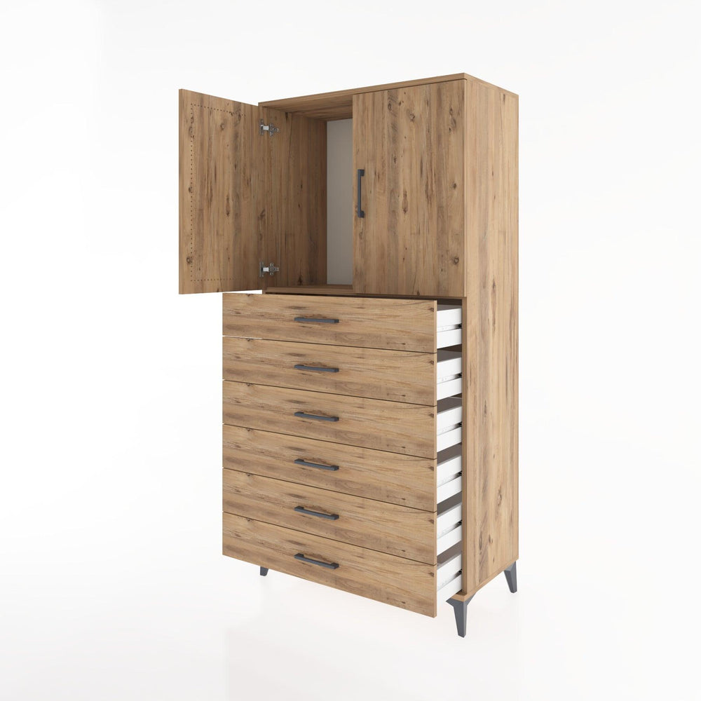 Woodntry Modüler Dolap Çam 88x44x170 cm Kapaklı ve Çekmeceli KC3-3