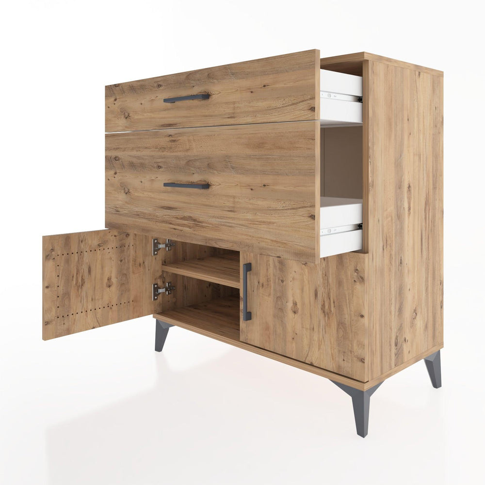 Woodntry Modüler Şifonyer Çam 88x44x84 cm Kapaklı ve Çekmeceli KC115-3