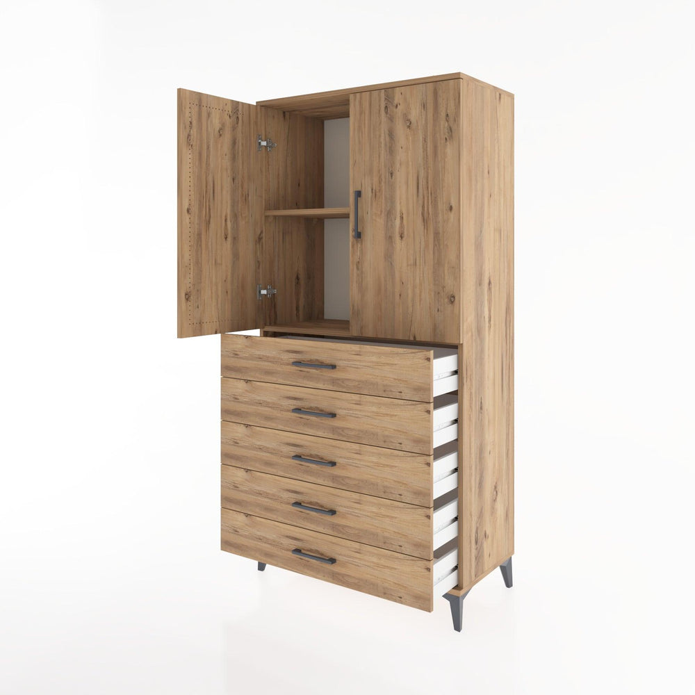 Woodntry Modular Cabinet Pine 88x44x170 cm with Doors and Drawers KC4-3