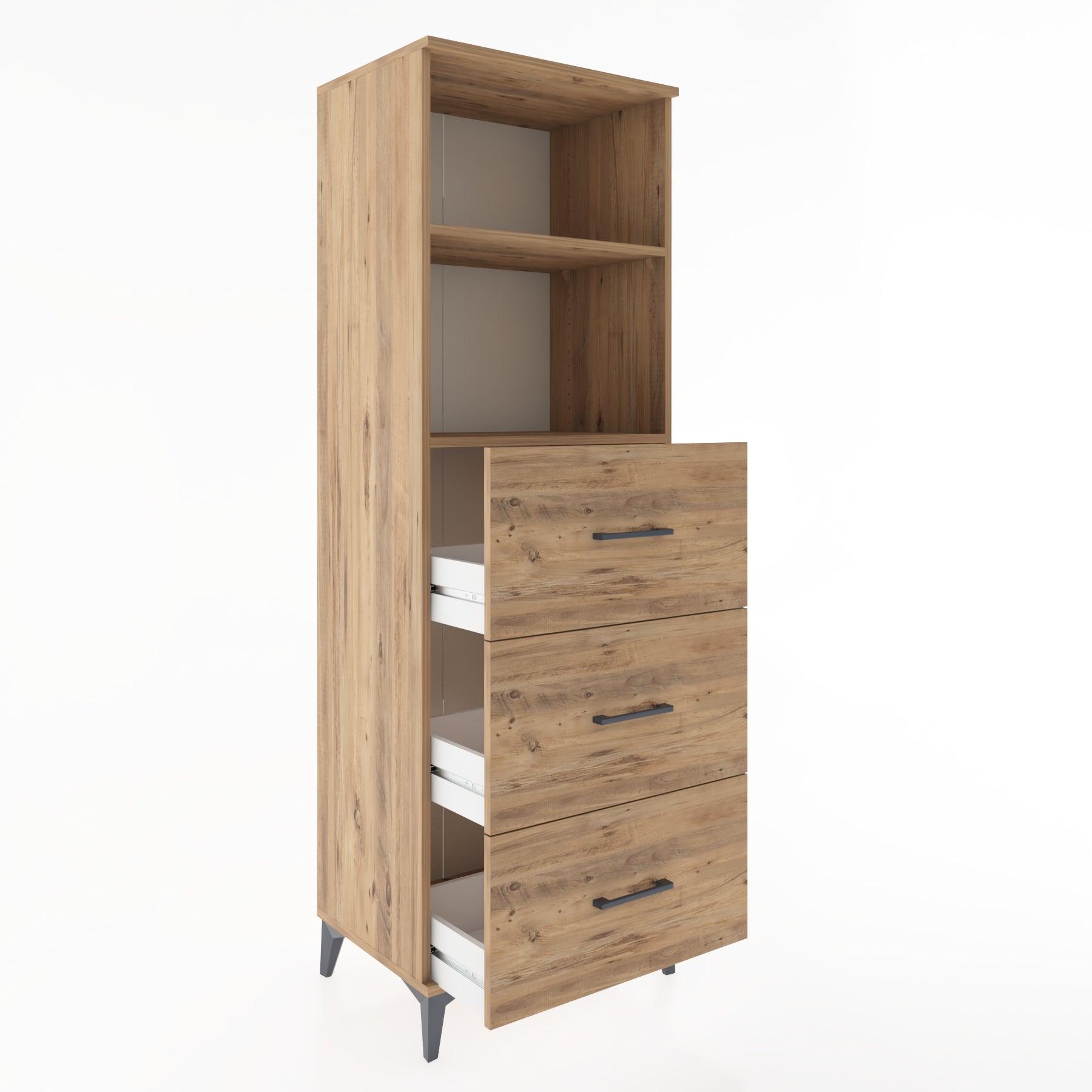 Woodntry Modüler Dolap Çam 60x44x170 cm Çekmeceli ve Raflı CR51-3