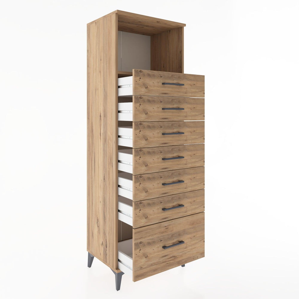 Woodntry Modüler Dolap Çam 60x44x170 cm Çekmeceli ve Raflı CR38-3