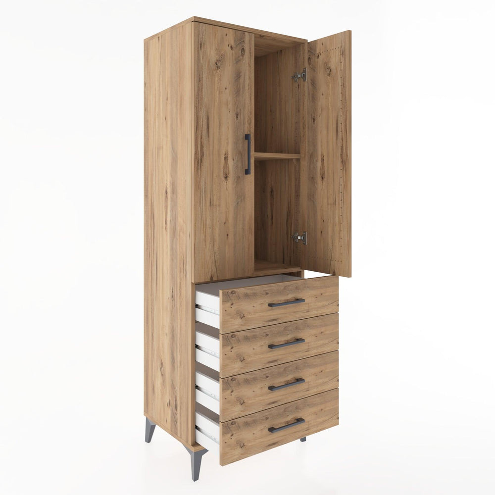 Woodntry Modüler Dolap Çam 60x44x170 cm Kapaklı ve Çekmeceli KC5-3