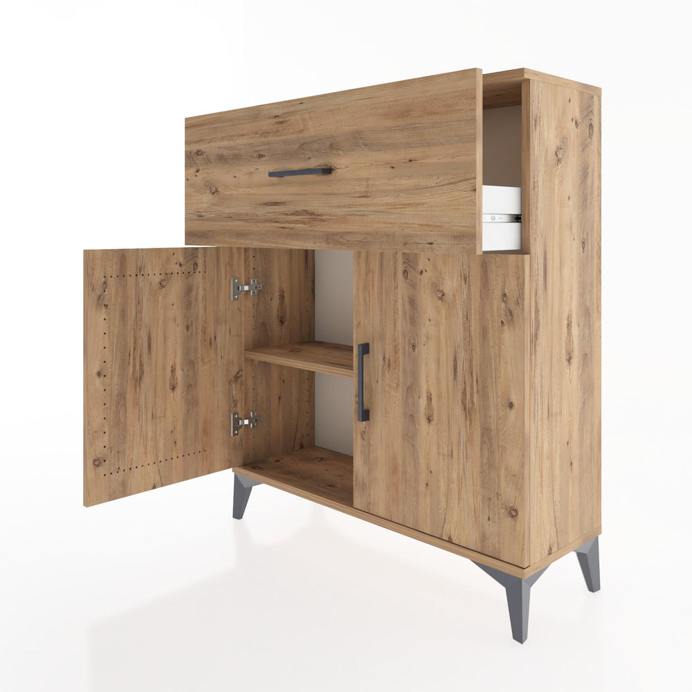 Woodntry Modüler Şifonyer Çam 88x30x94 cm Kapaklı ve Çekmeceli KC9-3