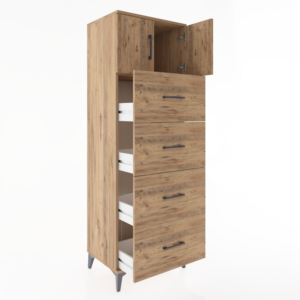 Woodntry Modüler Dolap Çam 60x44x170 cm Kapaklı ve Çekmeceli KC25-3