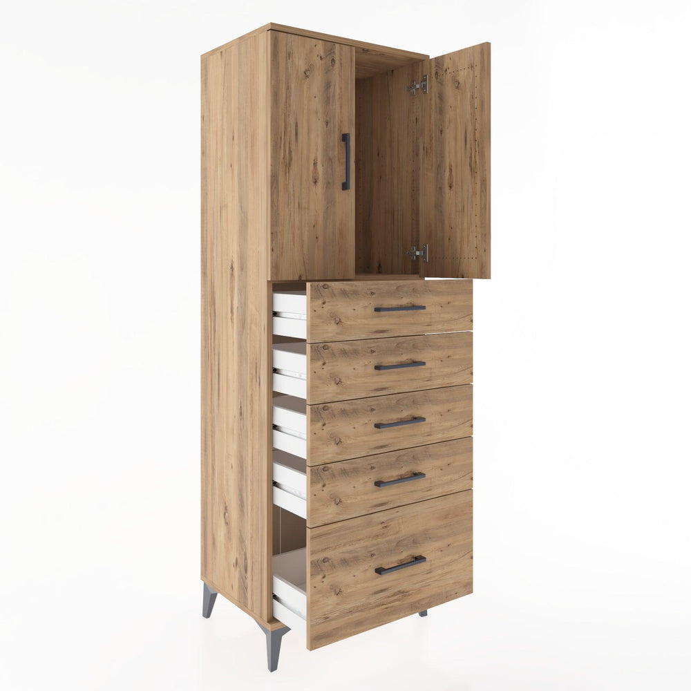 Woodntry Modüler Dolap Çam 60x44x170 cm Kapaklı ve Çekmeceli KC12-3