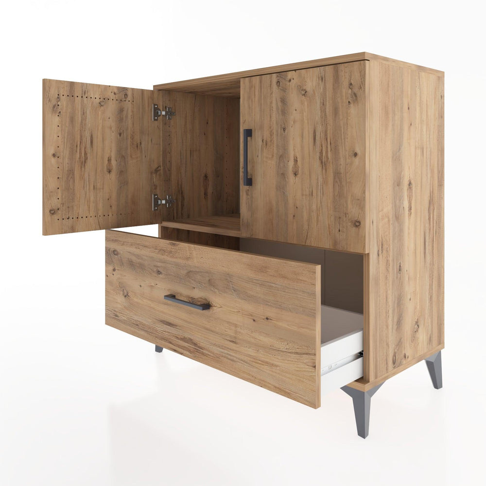 Woodntry Modüler Şifonyer Çam 88x44x84 cm Kapaklı ve Çekmeceli KC48-3