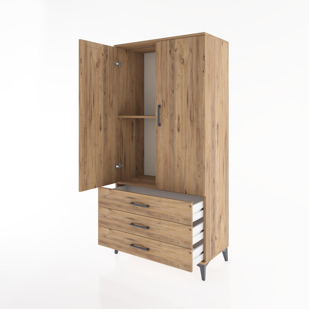 Woodntry Modüler Dolap Çam 88x44x170 cm Kapaklı ve Çekmeceli KC6-3