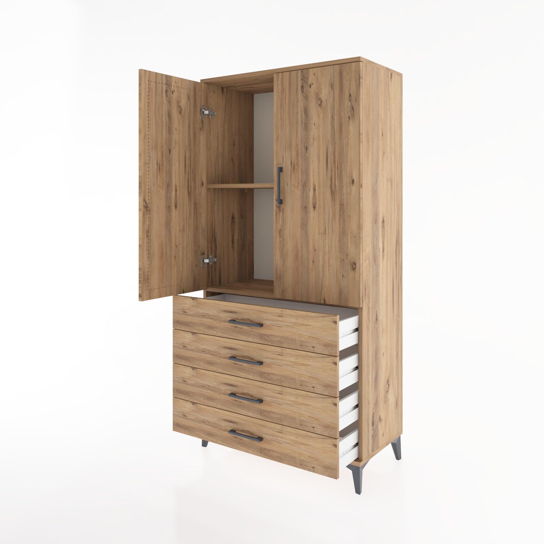 Woodntry Modüler Dolap Çam 88x44x170 cm Kapaklı ve Çekmeceli KC5-3