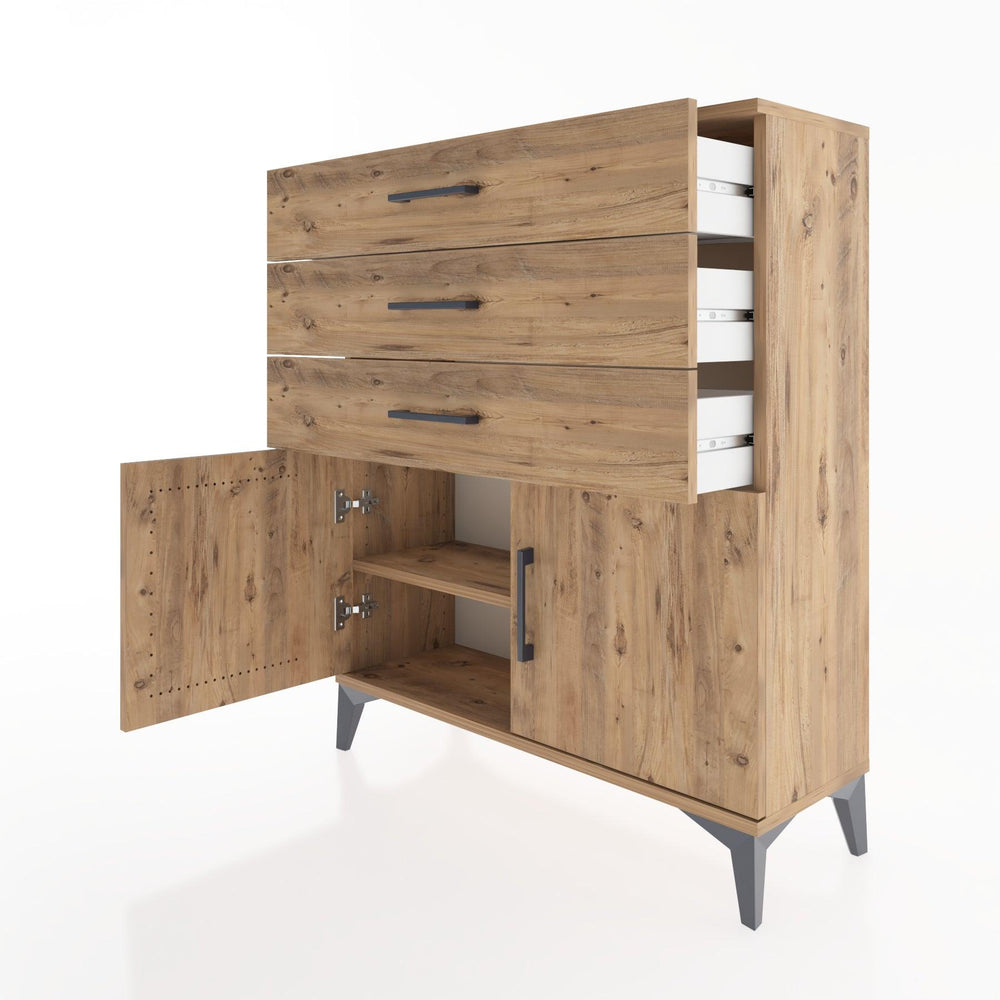 Woodntry Modüler Şifonyer Çam 88x30x94 cm Kapaklı ve Çekmeceli KC8-3