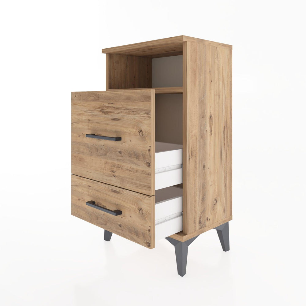 Woodntry Modüler Komodin 2 Çekmece ve Raflı V4 44x30x68 cm Çam - Woodntry