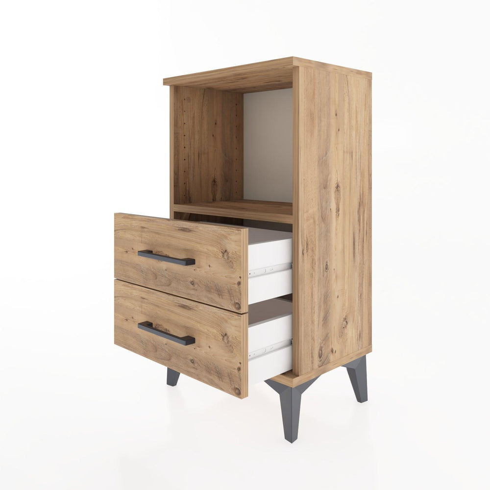 Woodntry Modüler Komodin 2 Çekmece ve Raflı V2 44x30x68 cm Çam - Woodntry