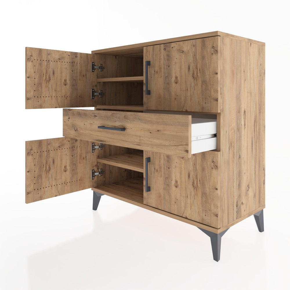 Woodntry Modüler Şifonyer Çam 88x44x84 cm Kapaklı ve Çekmeceli KC101-3