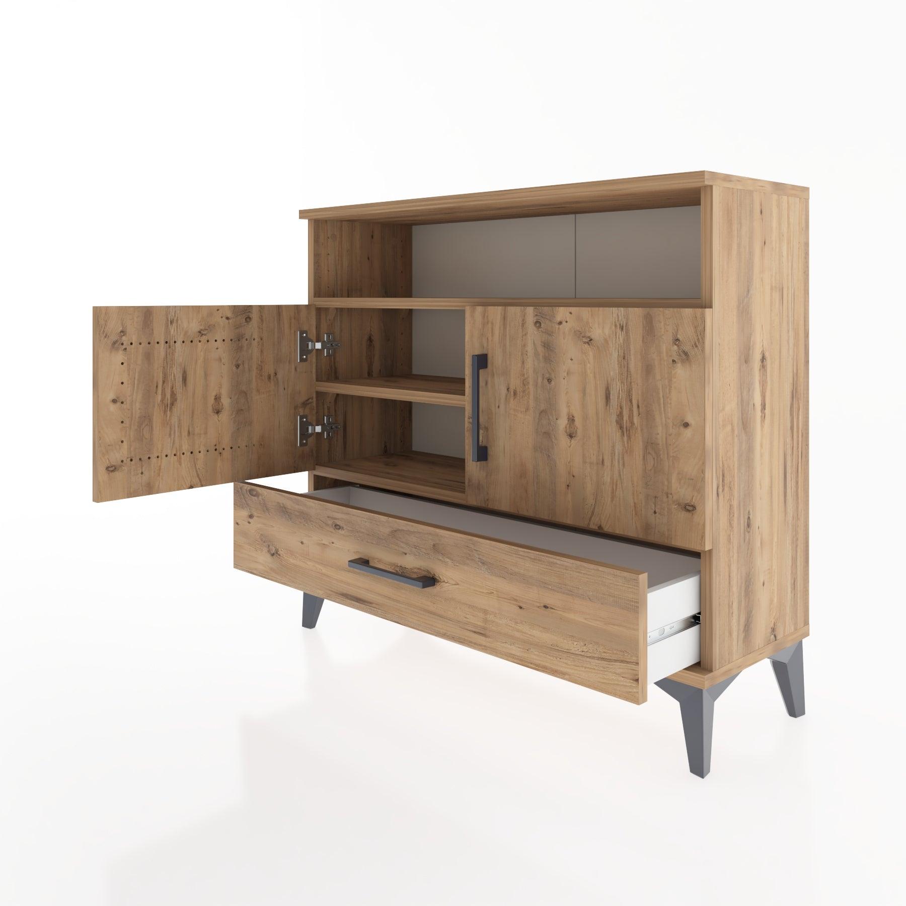 Woodntry Modüler Şifonyer Raf Kapak Çekmeceli 88x30x68 cm Çam - Woodntry