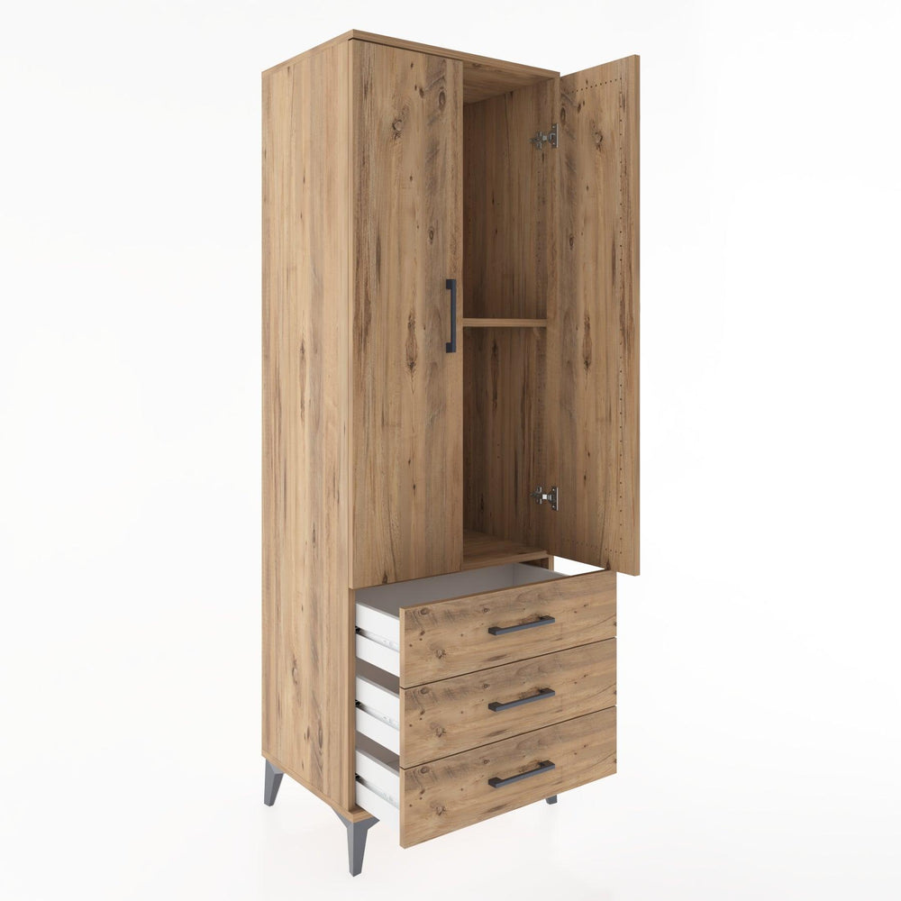 Woodntry Modüler Dolap Çam 60x44x170 cm Kapaklı ve Çekmeceli KC6-3