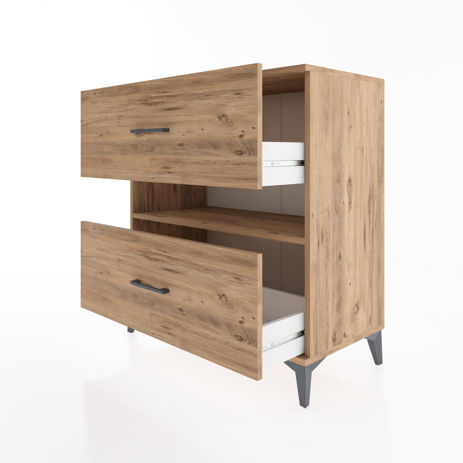 Woodntry Modüler Şifonyer Çam 88x44x84 cm Çekmeceli ve Raflı CR2-3
