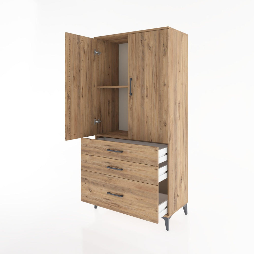 Woodntry Modüler Dolap Çam 88x44x170 cm Kapaklı ve Çekmeceli KC14-3