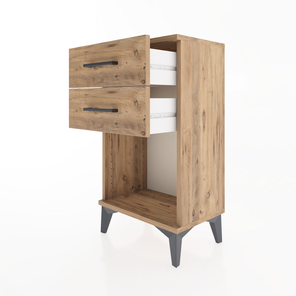 Woodntry Modüler Komodin 2 Çekmece ve Raflı V1 44x30x68 cm Çam - Woodntry