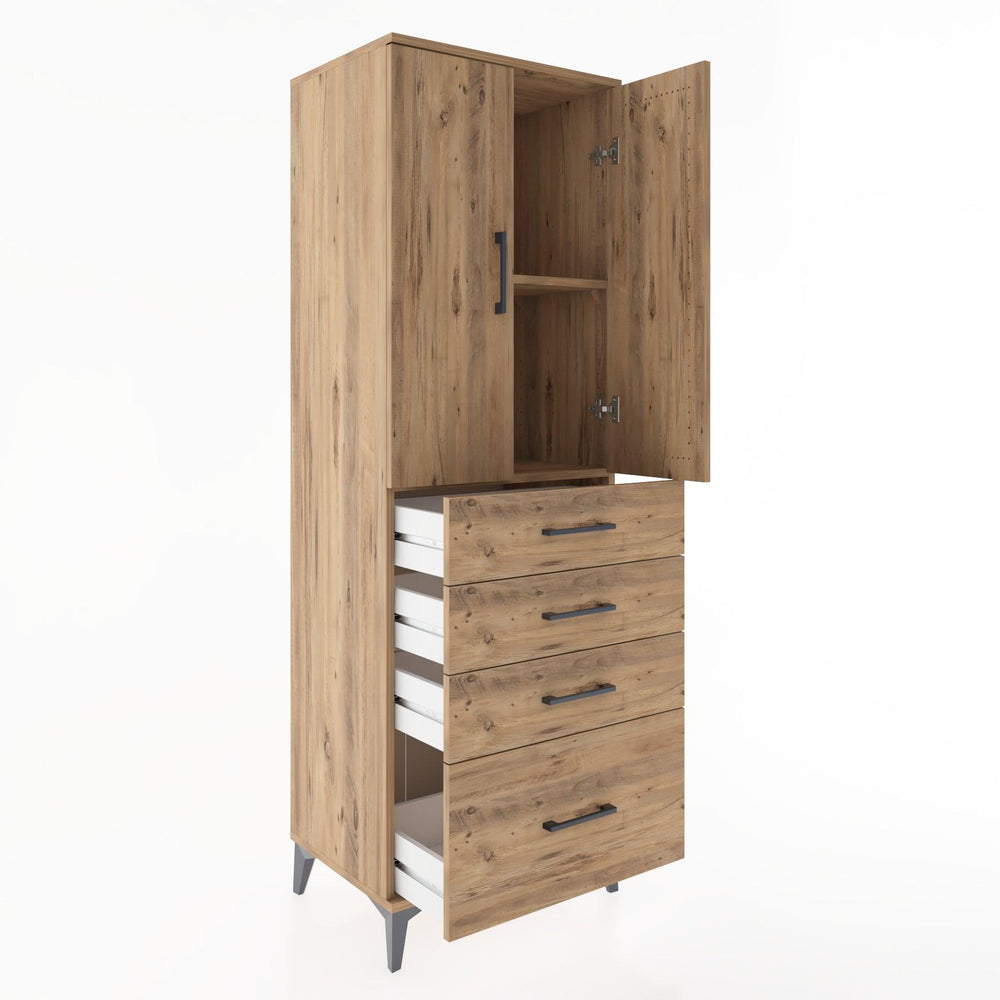 Woodntry Modüler Dolap Çam 60x44x170 cm Kapaklı ve Çekmeceli KC13-3