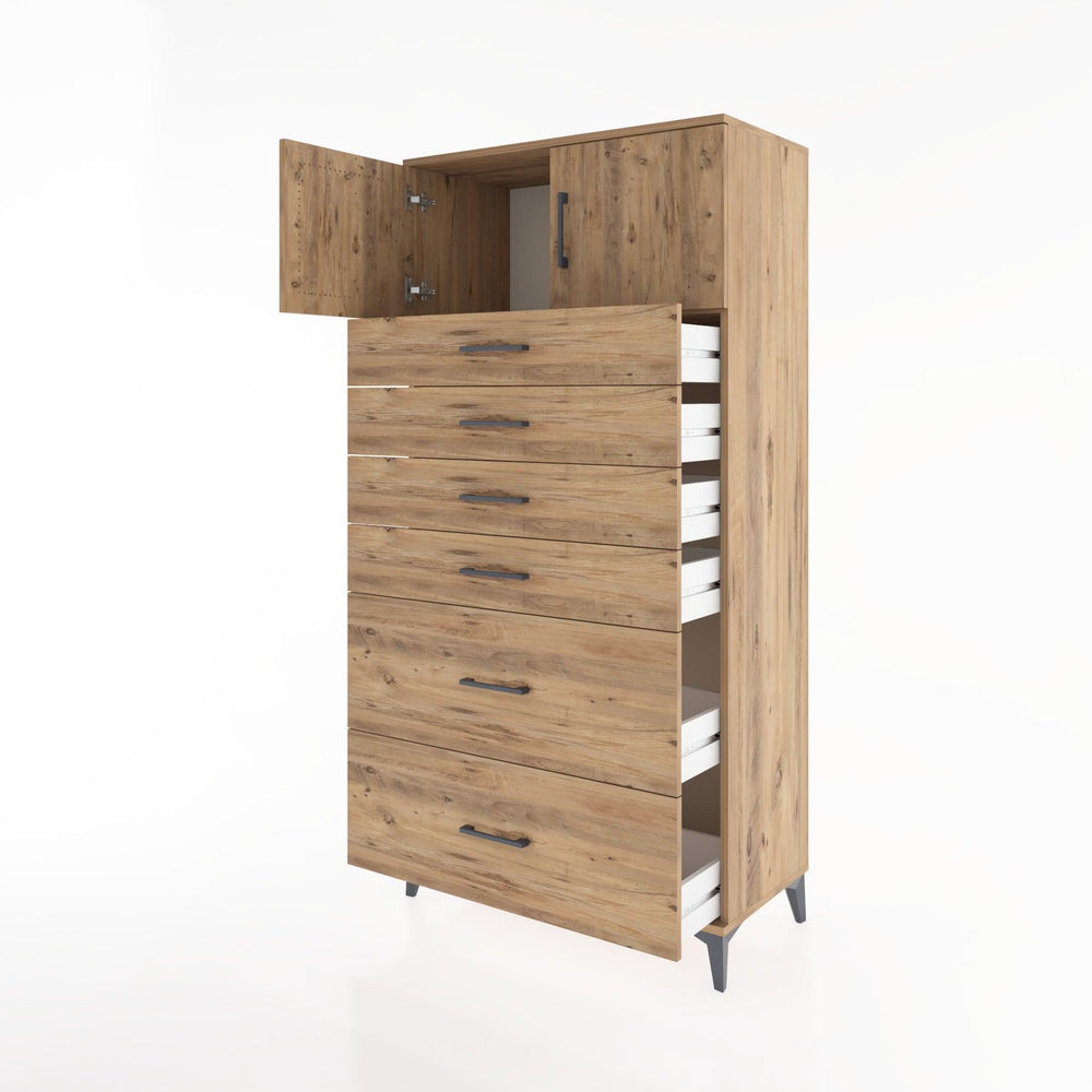 Woodntry Modüler Dolap Çam 88x44x170 cm Kapaklı ve Çekmeceli KC17-3