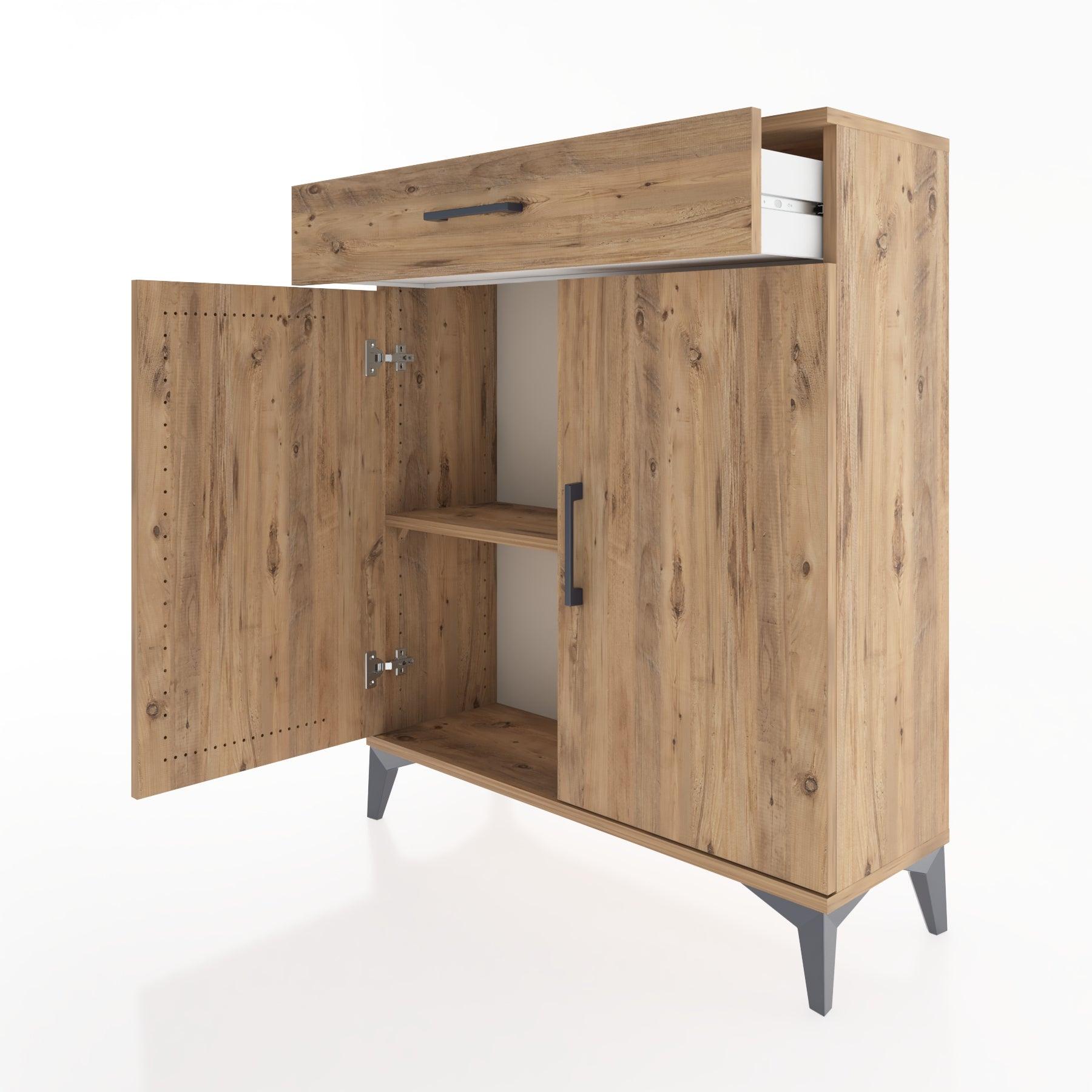Woodntry Modüler Şifonyer Çam 88x30x94 cm Kapaklı ve Çekmeceli KC1-3