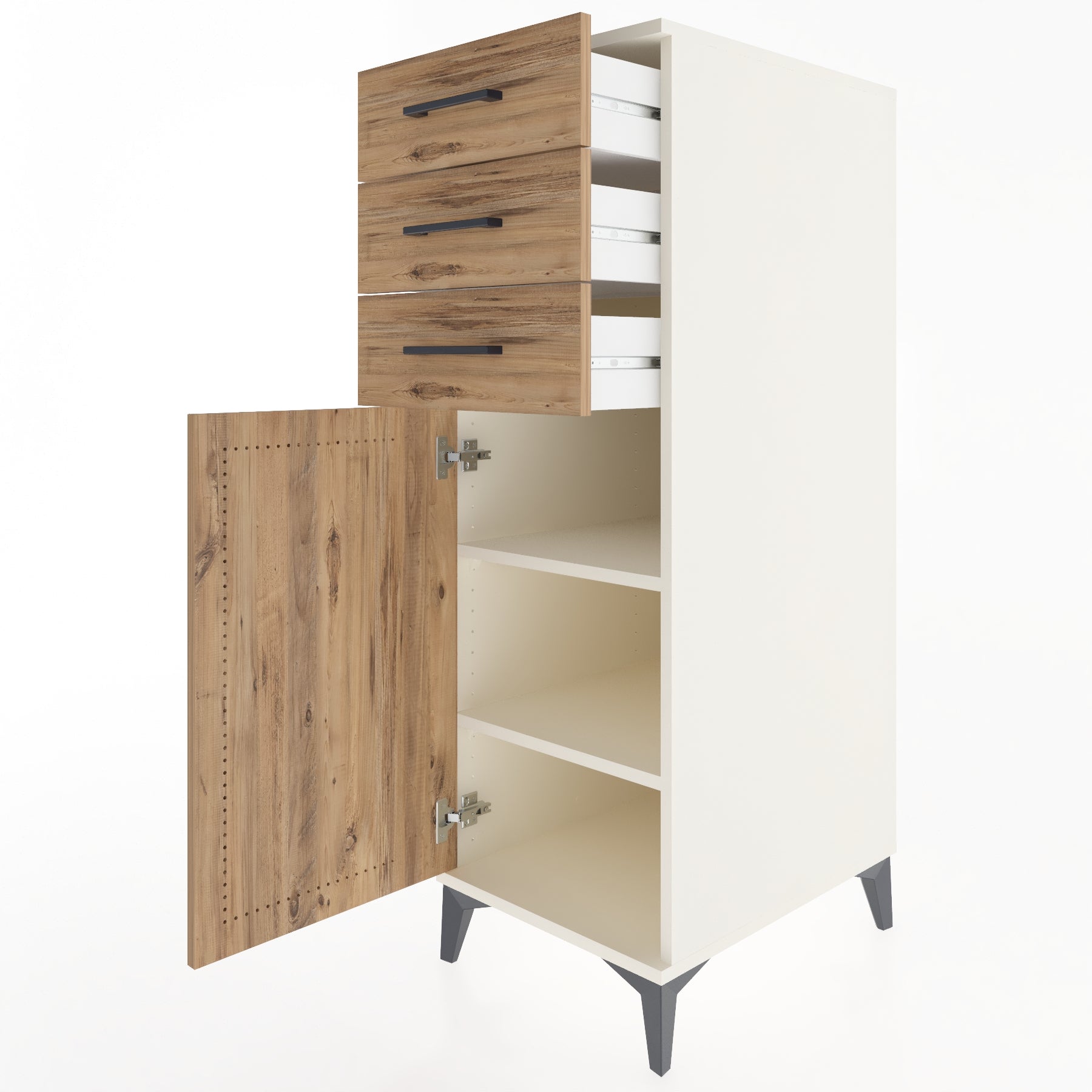 Woodntry Modüler Dolap Aytaşı 44x59x122 cm Kapaklı ve Çekmeceli KC52-1
