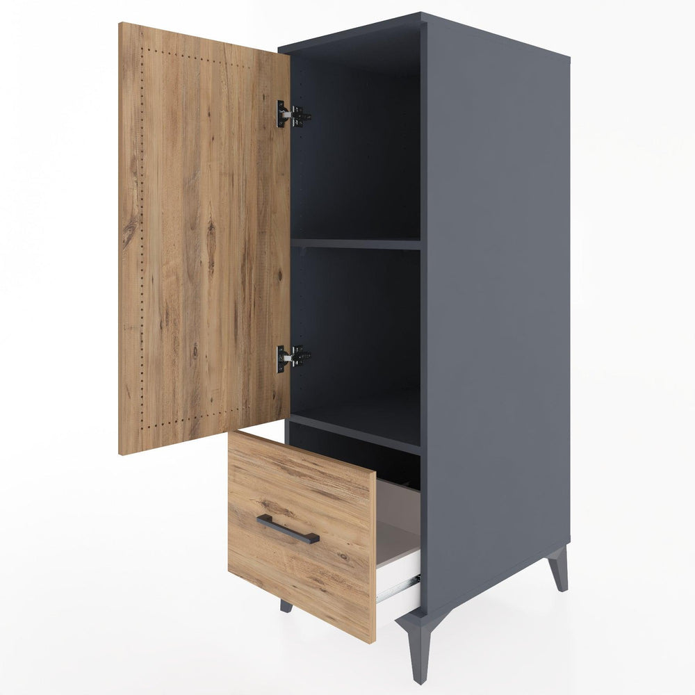 Woodntry Modüler Dolap Antrasit 44x59x122 cm Kapaklı ve Çekmeceli KC2-2