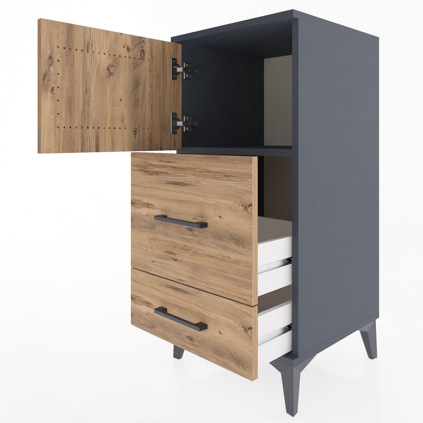 Woodntry Modular Nightstand Anthracite 44x44x84 cm with Cover and Drawer KC46-2
