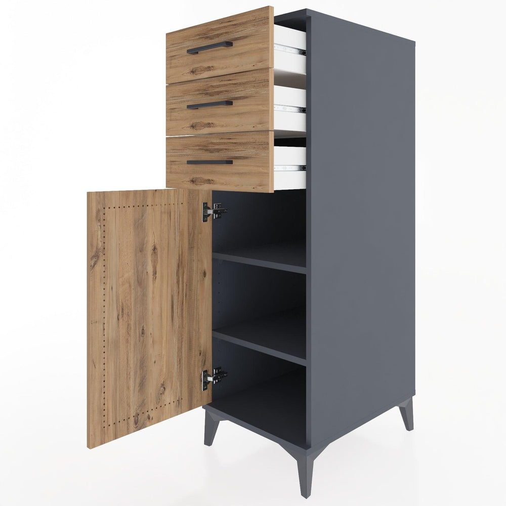 Woodntry Modular Cabinet Anthracite 44x30x122 cm with Doors and Drawers KC52-2