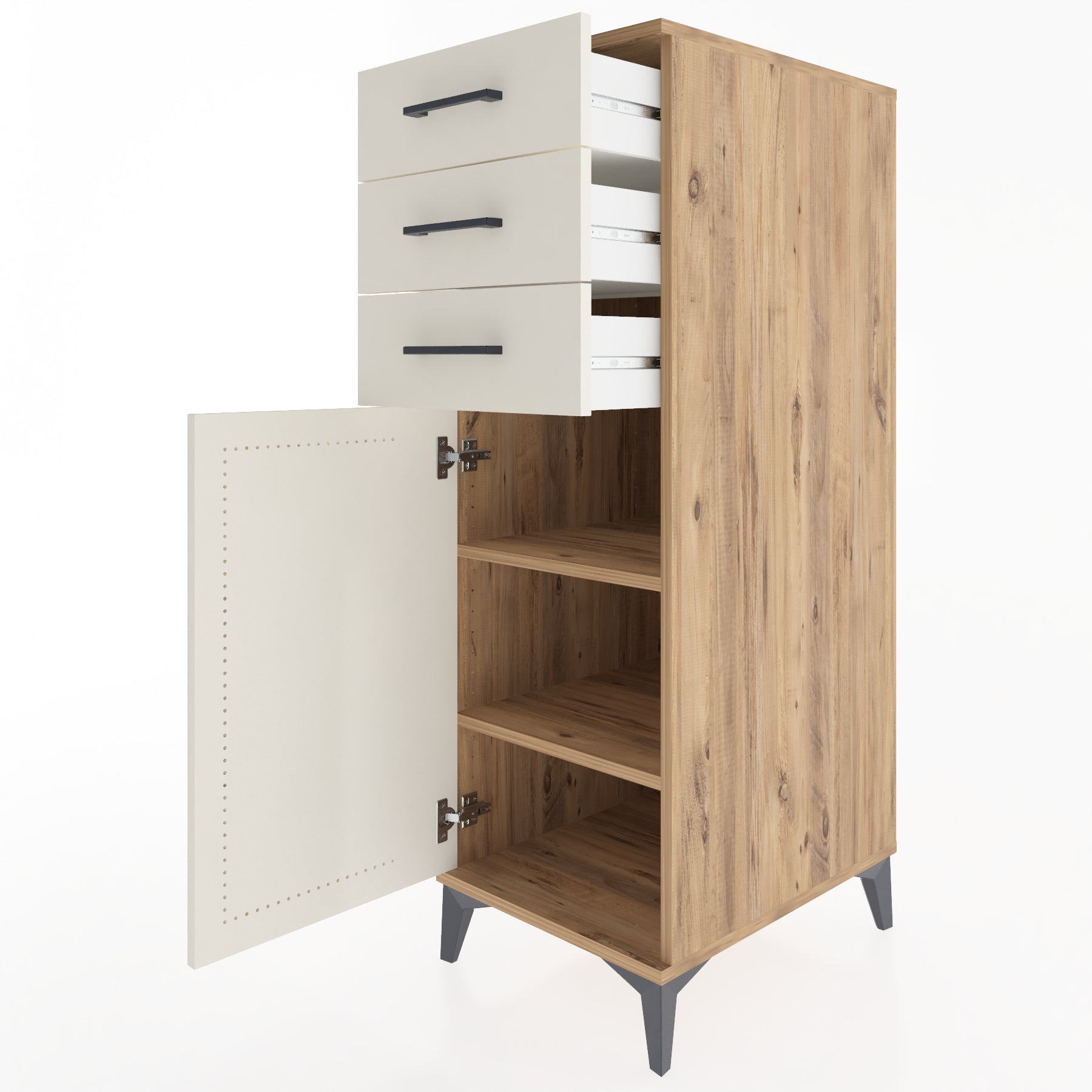 Woodntry Modüler Dolap Çam 44x59x122 cm Kapaklı ve Çekmeceli KC52-3