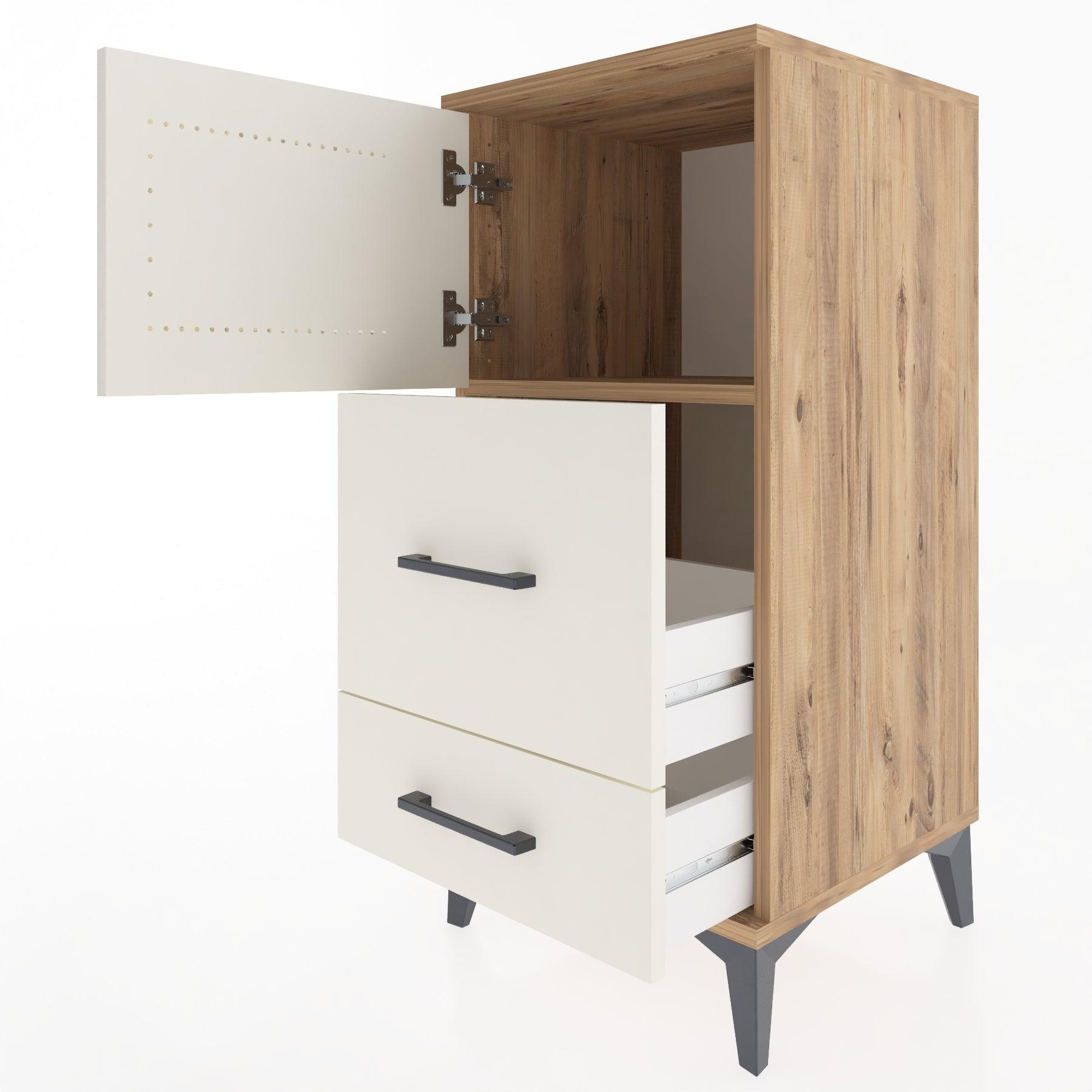 Woodntry Modular Nightstand Pine 44x44x84 cm with Cover and Drawer KC46-3