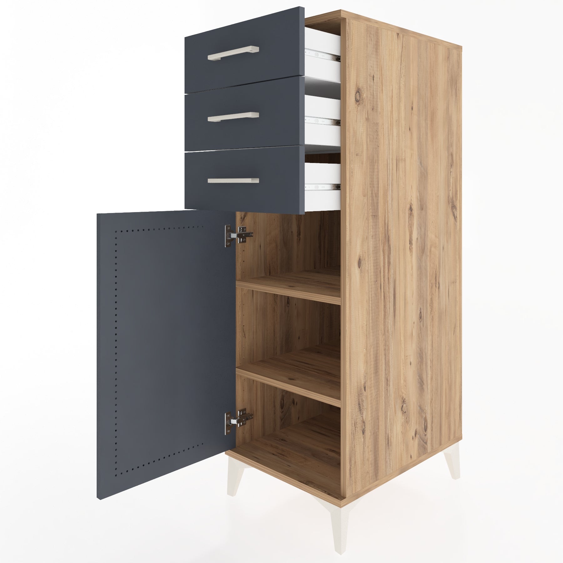 Woodntry Modüler Dolap Çam 44x59x122 cm Kapaklı ve Çekmeceli KC52-3
