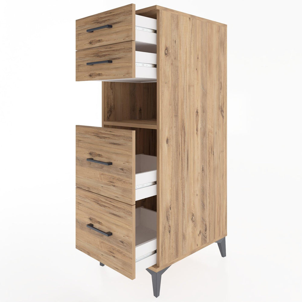 Woodntry Modüler Dolap Çam 44x30x122 cm Çekmeceli ve Raflı CR102-3