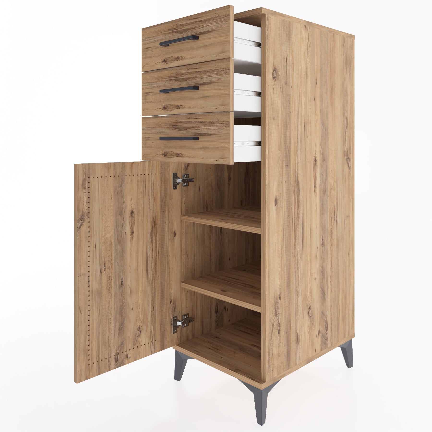 Woodntry Modüler Dolap Çam 44x59x122 cm Kapaklı ve Çekmeceli KC52-3