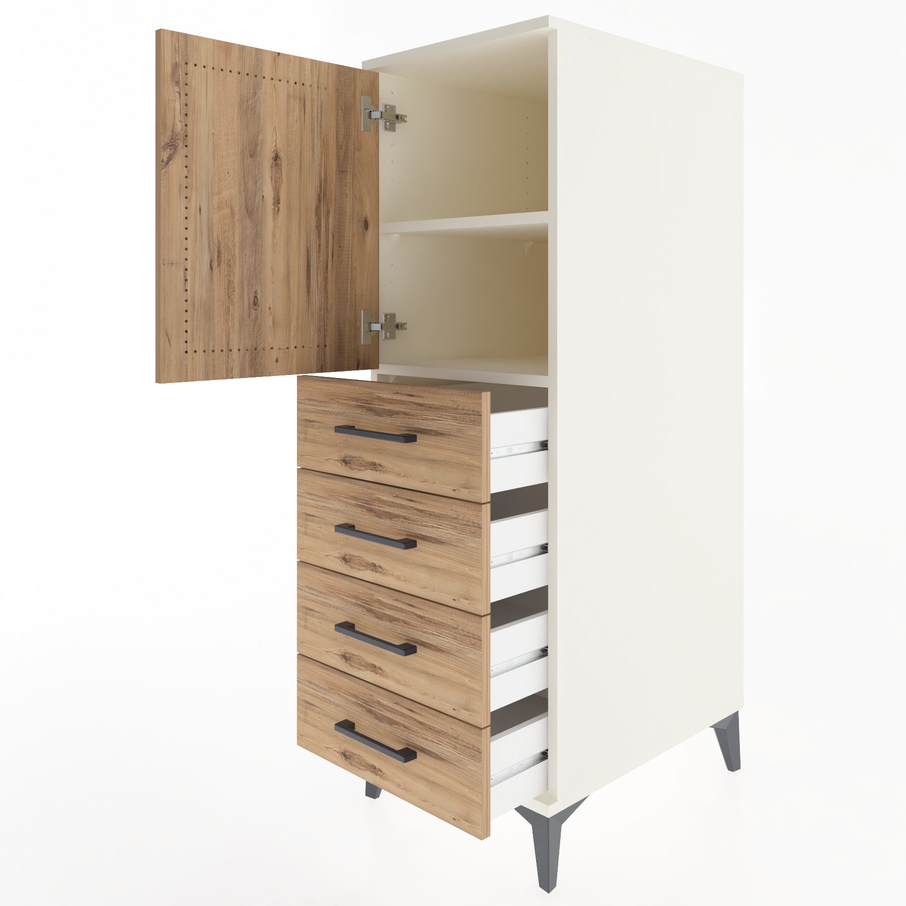 Woodntry Modular Cabinet Moonstone 44x59x122 cm with Doors and Drawers KC53-1
